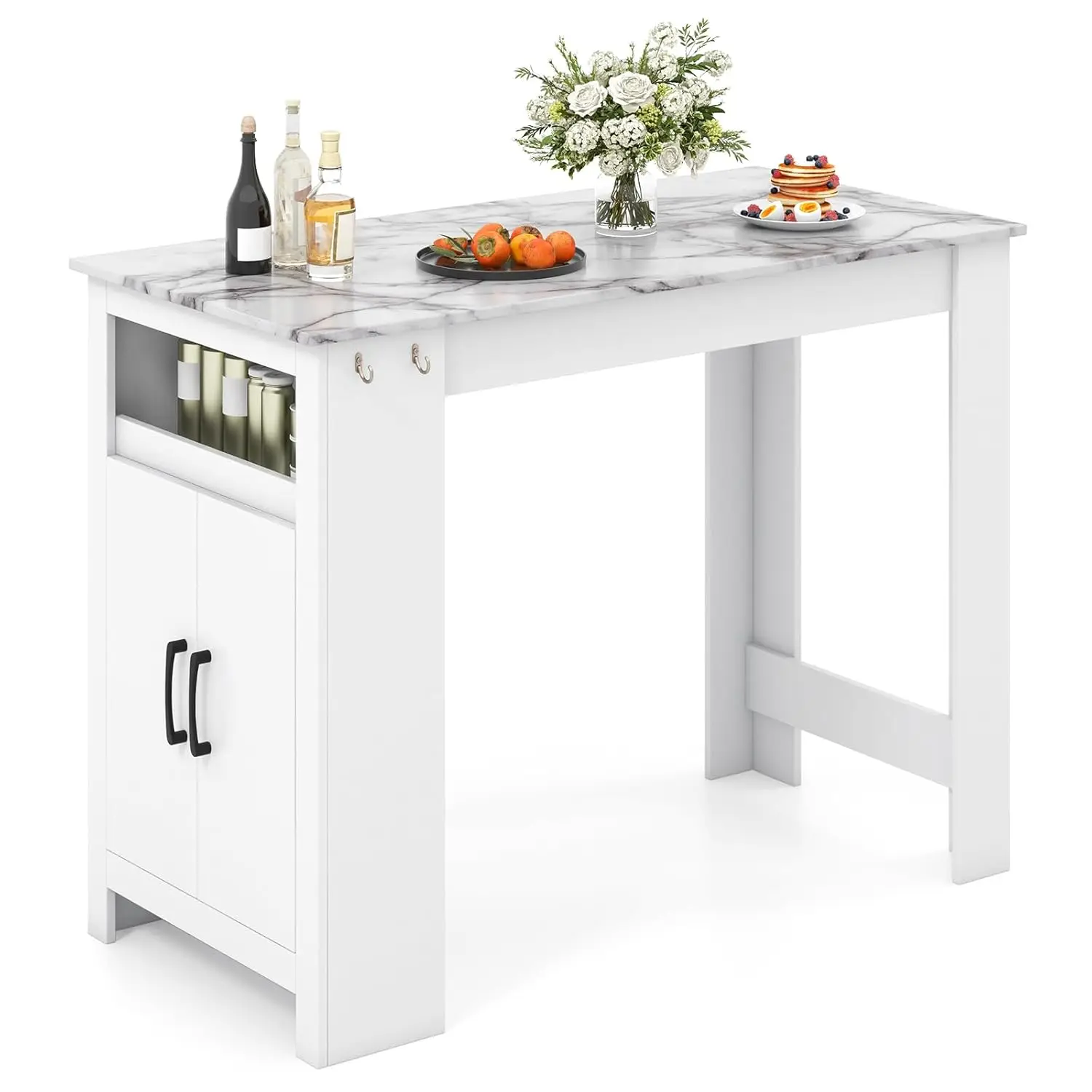 

Faux Marble Counter Height Bar Table Storage Hooks Cabinet Shelf Kitchen Dining Room, Customized