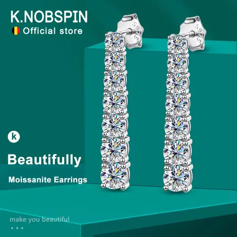 KNOBSPIN D VVS1 Moissanite Pandent 귀걸이 여성용 웨딩 Jewely with GRA s925 스털링 슬라이버 도금 18k 화이트 골드 귀걸이