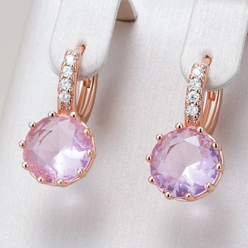 Kinel Hot Shiny Rosa Natürliche Zirkon Braut Tropfen Ohrringe für Frauen Mode 585 Rose Gold Farbe Hohe Qualität Täglichen Edlen schmuck