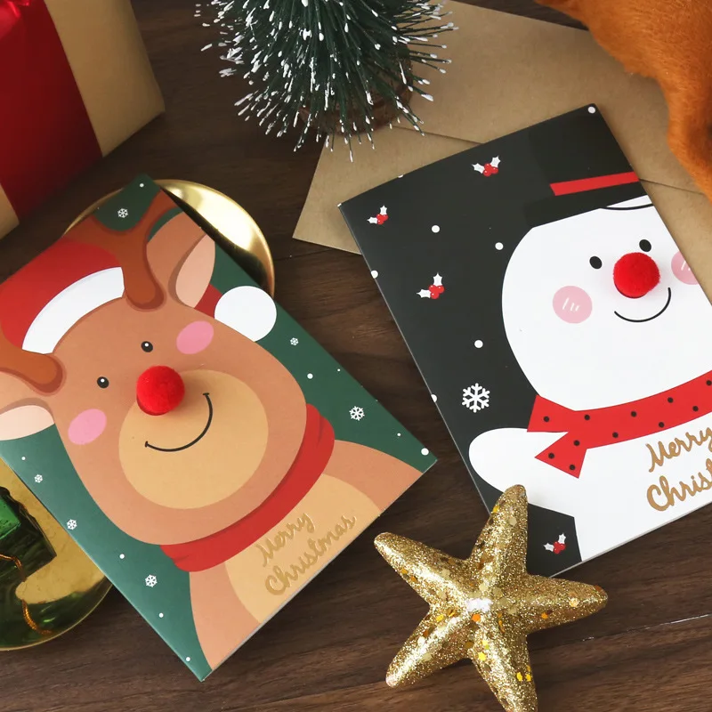 1pc Unique Merry Xmas 3D Cartoon Animal Card Happy New Year Christmas Card Postcard Holiday Children Gift Cards With Envelope