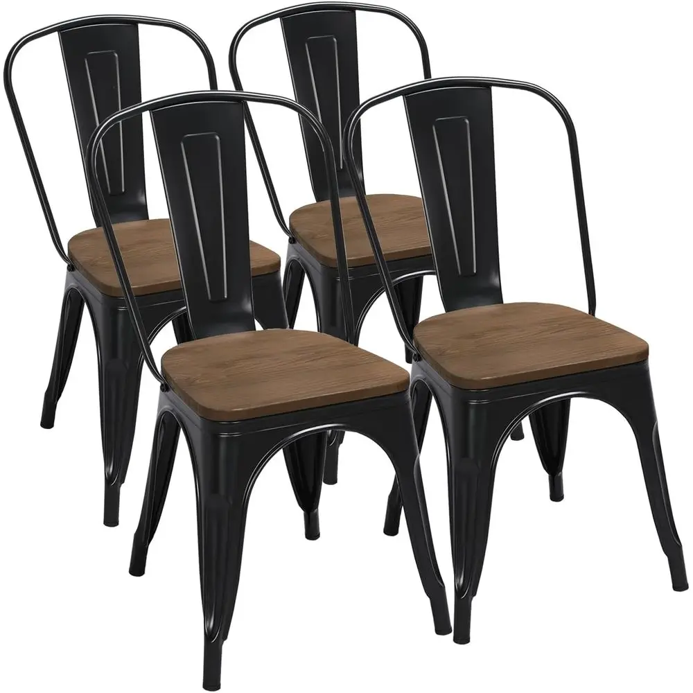 

Dining Chairs Set of 4, Industrial Stackable Kitchen Chairs with Wood Top Seat for Dining Room/Restaurant/Bistro/Patio, Indoor &