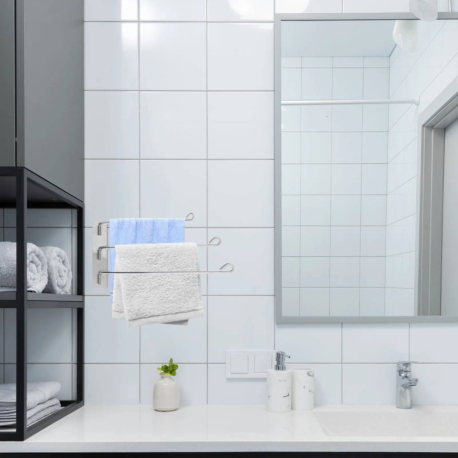 

Rotary Stainless Steel Towel Rack Bathroom Towel Holder Wall Mounted Heavy Duty Organizer for Small Bathroom Kitchen