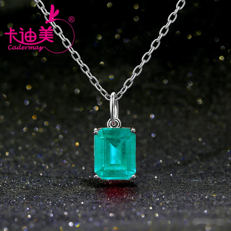 

CADERMAY 8x10mm OIval Paraiba Color Lab Grown Yttrium Aluminum Garnet S925 Sterling Silver Necklace For Women Jewelry