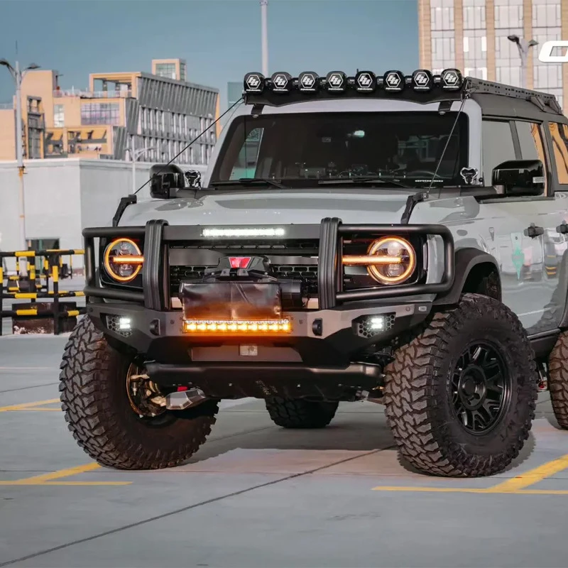 Suitable for Llama Bronco Modification OKELY Big Bull Bar Bumper with Winch Bracket Anti-Collision Front Guar