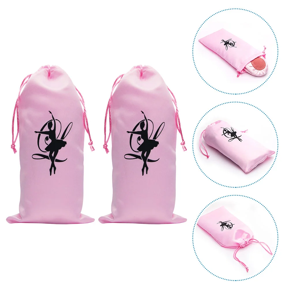 

2 Pcs Dance Shoe Storage Bag Ballet Drawstring Bags Dancing Travel Pouches Satin Bride Shoes for Girls