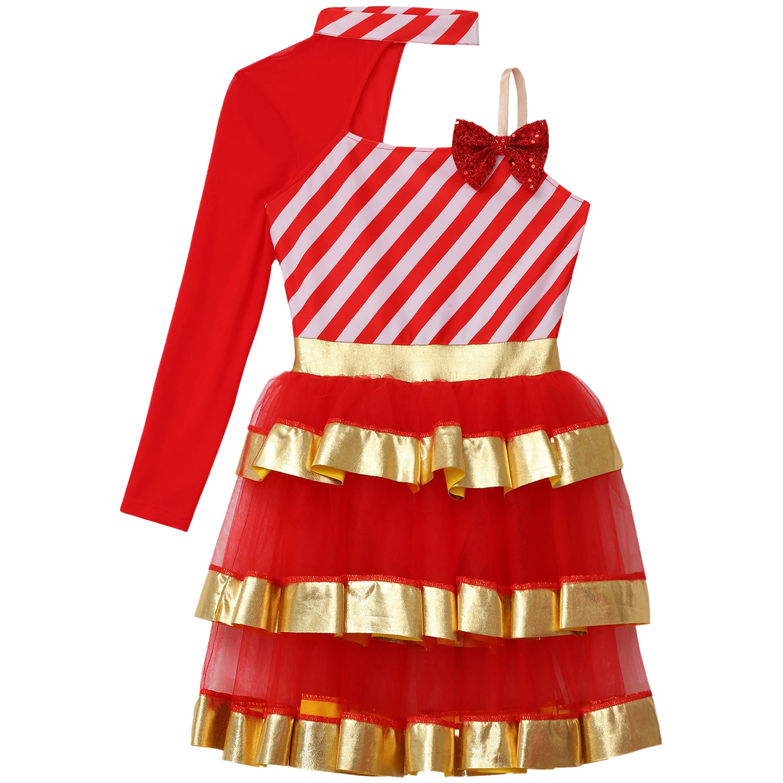 Robe de soirée de Noël pour enfants, paillettes brillantes, tutu en couches, vêtements de danse du père Noël, canne en bonbon de Noël, costume de performance Strihear pour filles