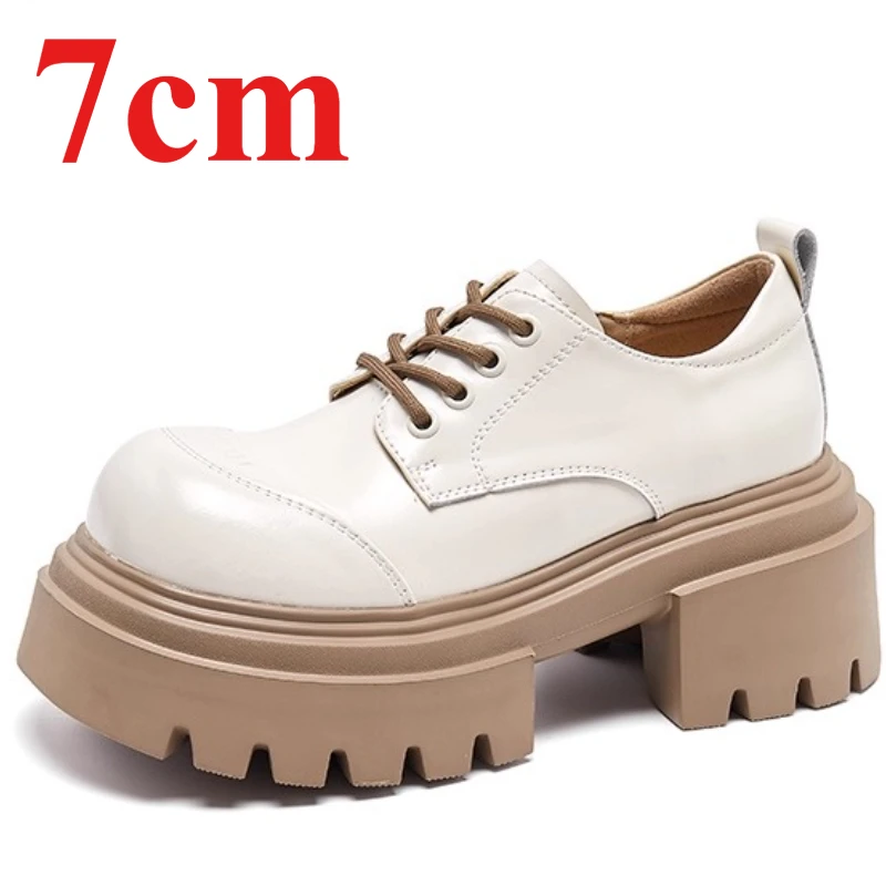 

Британские женские туфли на толстой подошве, повседневная маленькая кожаная обувь 7 см, осенние модные дышащие кожаные лоферы с лицом