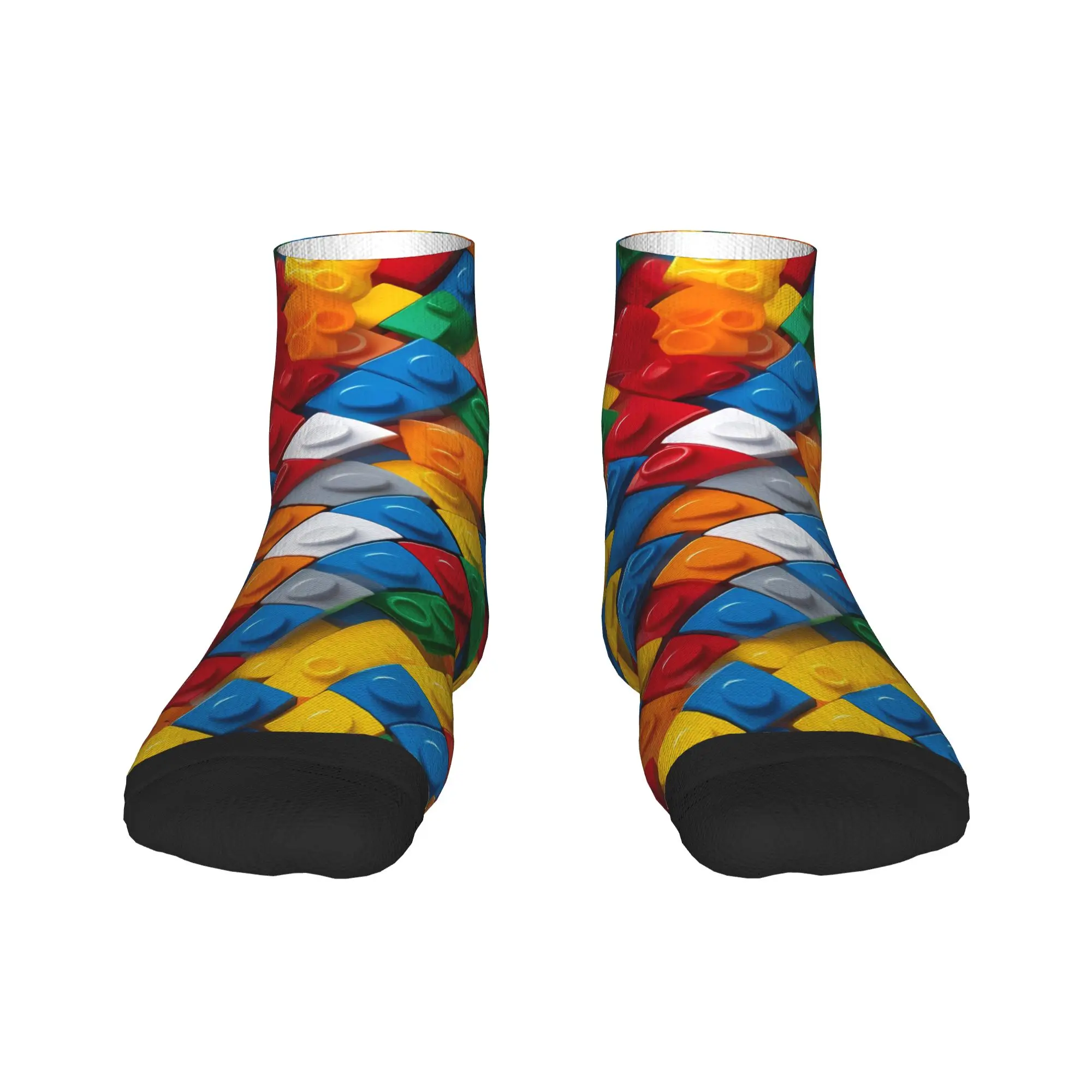 Realistic Scattered Building Blocks Pattern Ankle Socks Design Leisure Casual Socks Autumn Anti Bacterial Climbing Quality Sock
