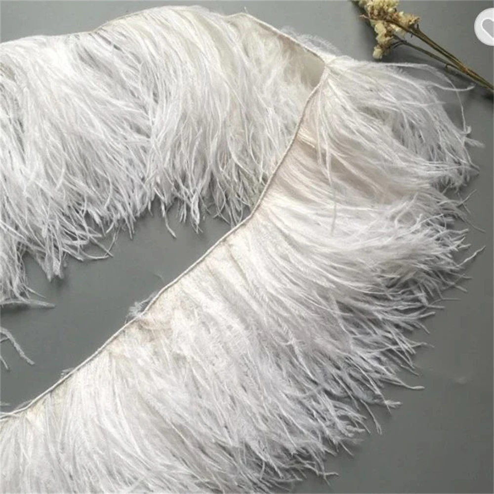 1Meter White Ostrich Feather Fabric Lace Tassel Wedding Party Dress Decorative feathers Trim Fringe No Ribbon Plumas