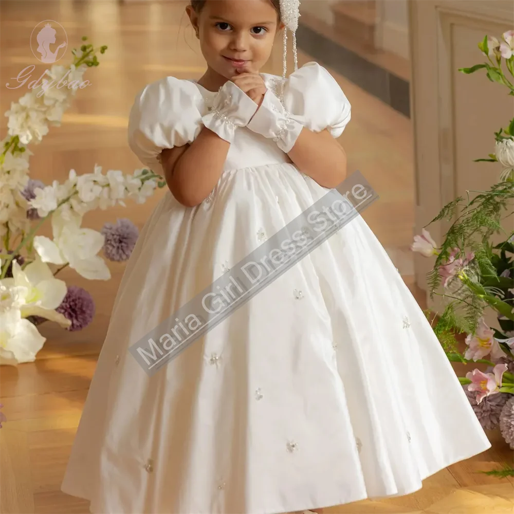 Vestido de satén blanco con solapa de Peter para niña, vestido de cumpleaños para boda, primera comunión, fiesta personalizada, trajes de dama de honor, regreso a casa