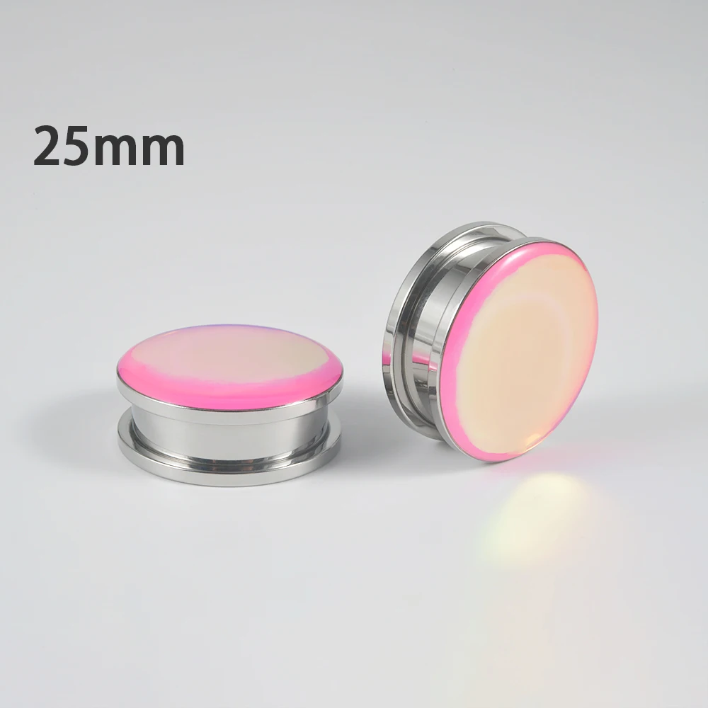 2Pairs Stainless Steel Pink Flash Film Earlets Ear Plugs Screw Ear Tunnels Gauges Earring Expander Plugs Piercing Jewelry 6-25mm