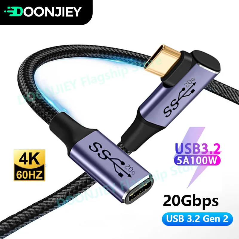 20Gbps USB C Type 3.2 Extension Cable 4K@60hz Type-C to C Data Extender 5A Fast Charge USB-C Cable for Huawei iPad Pro Macbook