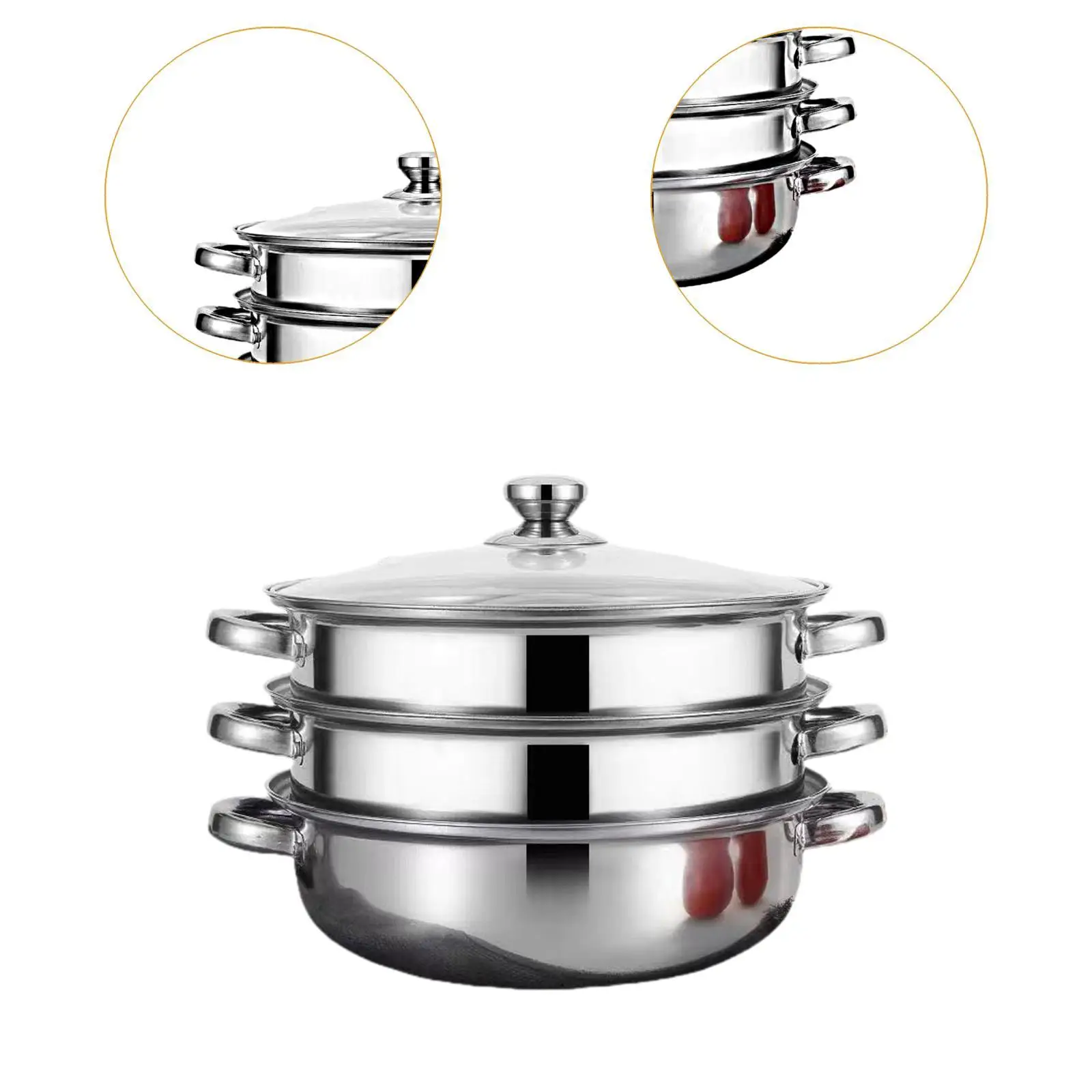 Durable Stainless Steel Steamer Pot Set Large Capacity Steamer Cooker for Rice Noodle and Dumplings