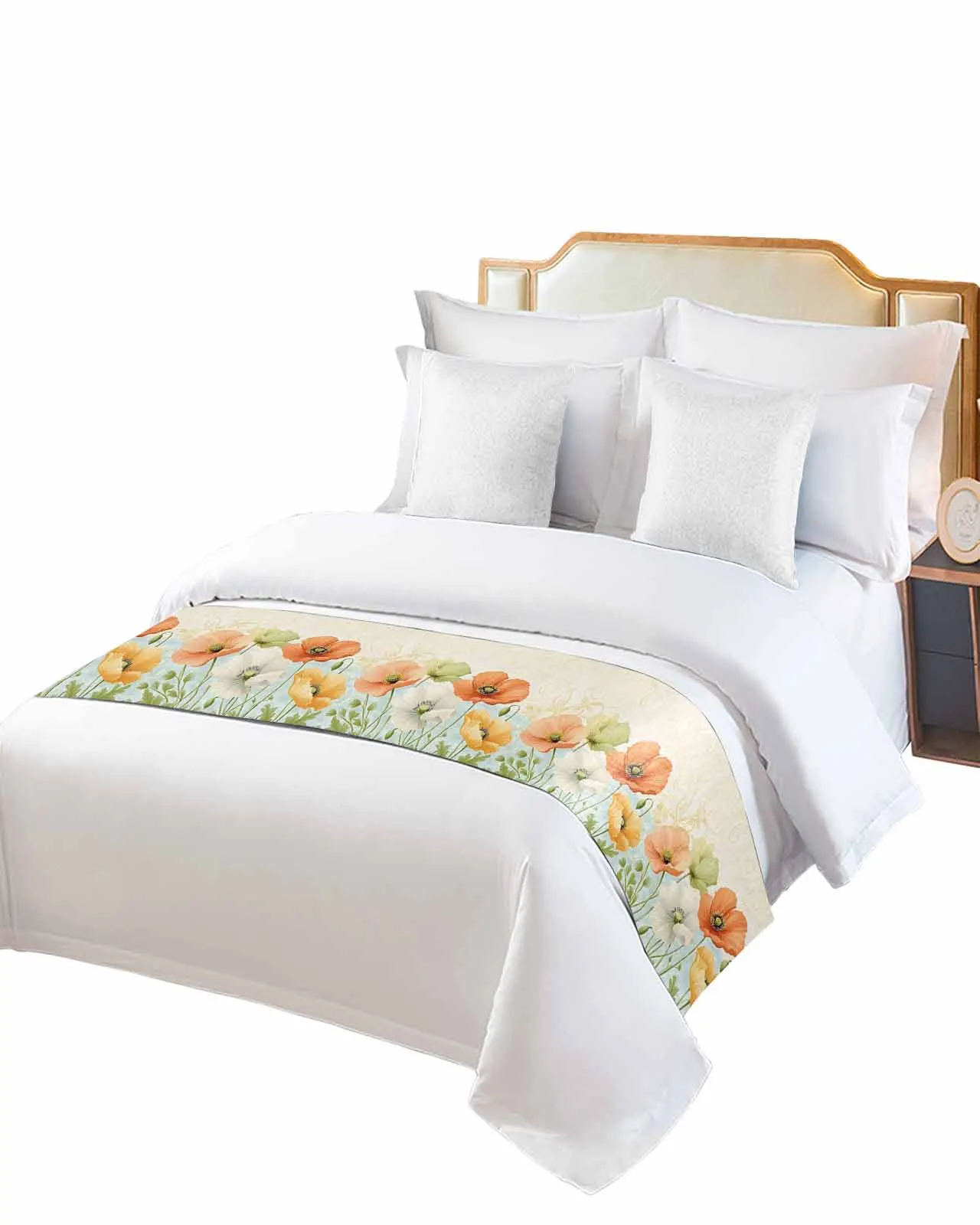 

Vintage Poppies Flowers Bed Runner Luxury Hotel Bed Tail Scarf Decorative Cloth Home Bed Flag