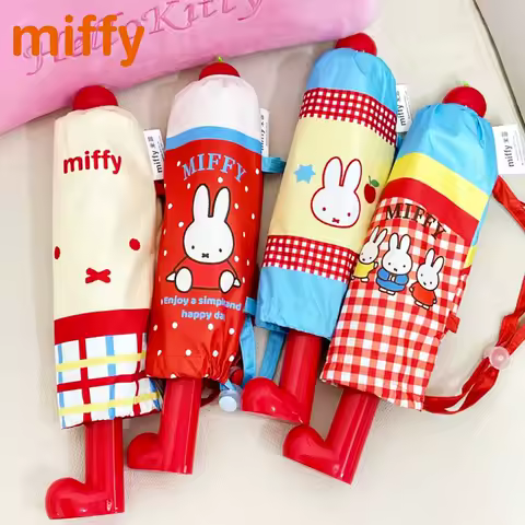Kawaii Miffy Original Cute Umbrella Cartoon Rabbit Red Boots Printing Creative Idea Summer Sunshade Umbrella Girl Festival Gift