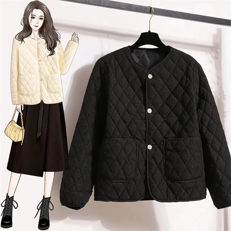 2024 New Fashion Ultra Light Down Cotton Outwear Women Short Quilted Cotton Jacket Autumn Single Breasted Cotton-Padded Jacket