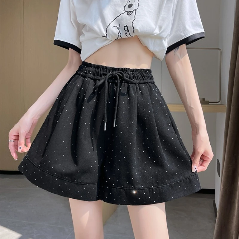 Solid Color Shorts Women Summer Drawstring Sports Loose High Waist Casual Wide Leg Pants Korean Style Versatile Shorts Female