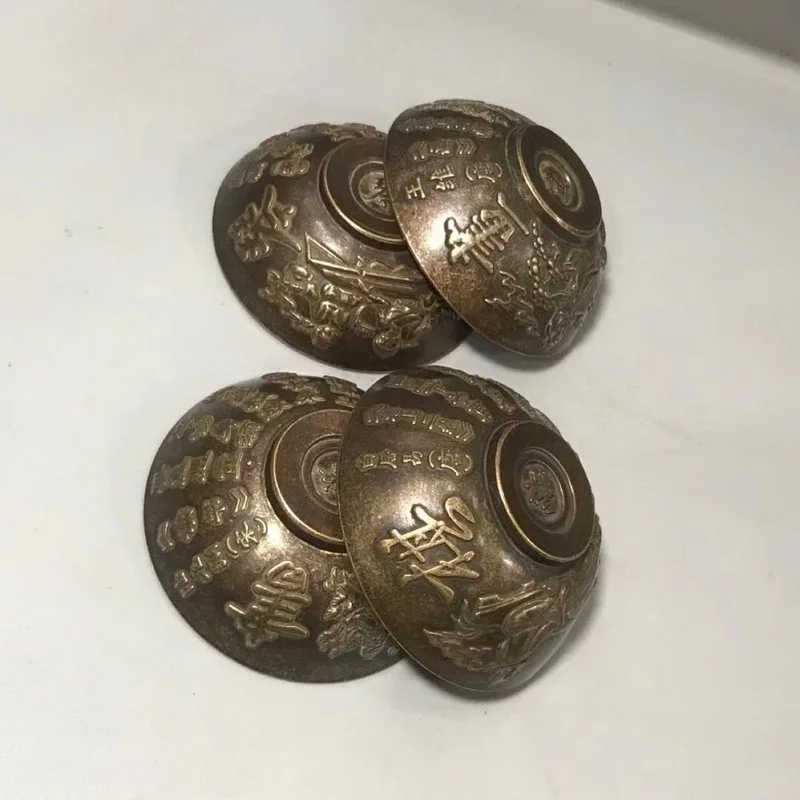 Antique Bronzeware Collection: Qing Dynasty Bronze , Chess, Painting, Calligraphy , Small Tea , Wine Bowls, Set o