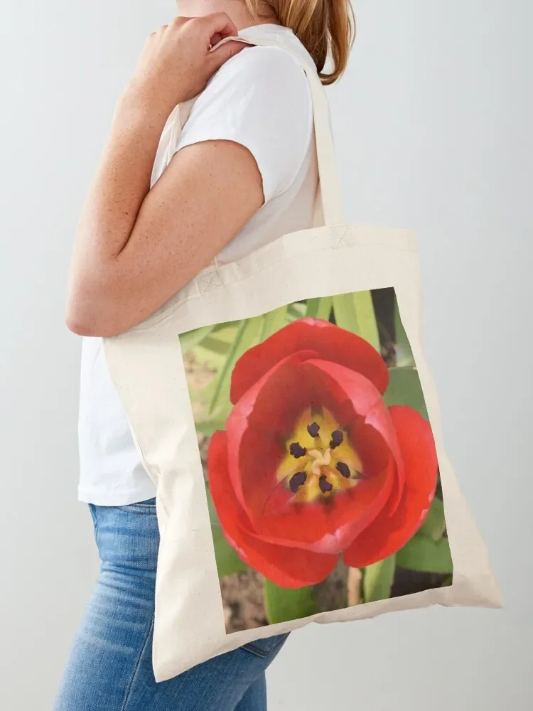 Geometrical opened red tulip detailed inside from above Tote Bag eco bag folding Shopper free delivery bags Tote Bag