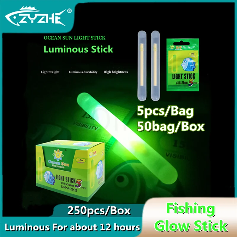 ZYZ 250pcs/Box Fishing Glow Stick 3x25mm/4.5x37mm Fishing Float Luminous Bar Night Float Rod Lightstick Fishing Accessories