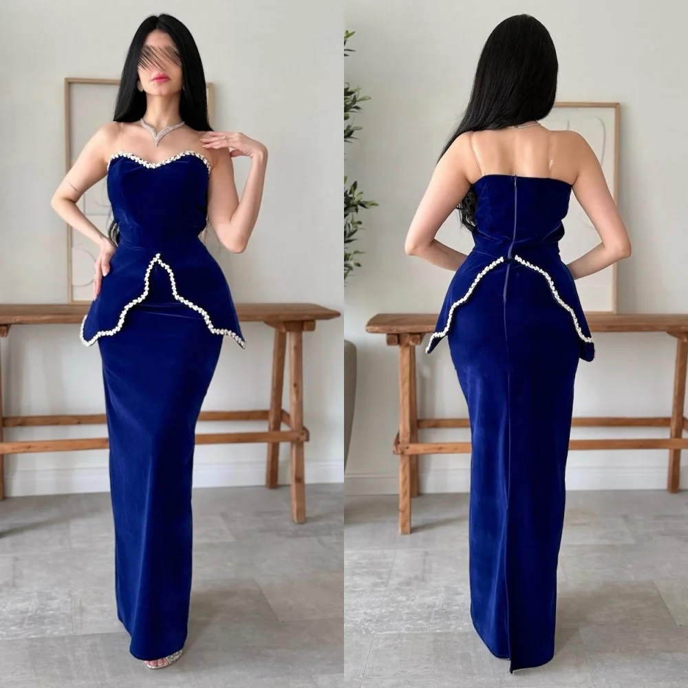 

Customized Pastrol Velour Pleat Sequined Straight Strapless Long Dresses Quinceanera Bespoke Occasion Formal Exquisite