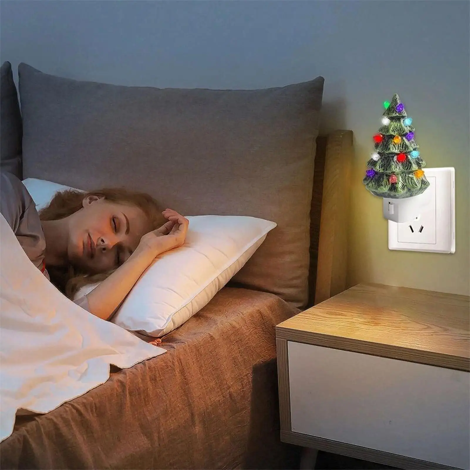 Świąteczna lampka nocna w kształcie choinki, retro oświetlenie ambientowe, lampka choinkowa zasilana przez wtyczkę, dekoracja ścienna do sypialni, salonu, pokoju dziecięcego.