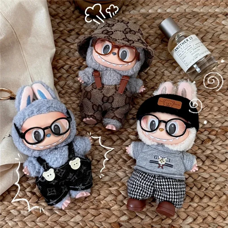 15 17cm For Labubu Doll Printed Clothes Hat Bowknot Skirt Set II Dollhouse DIY Outfit Accessories Trendy Sitting Toys Girl Gifts