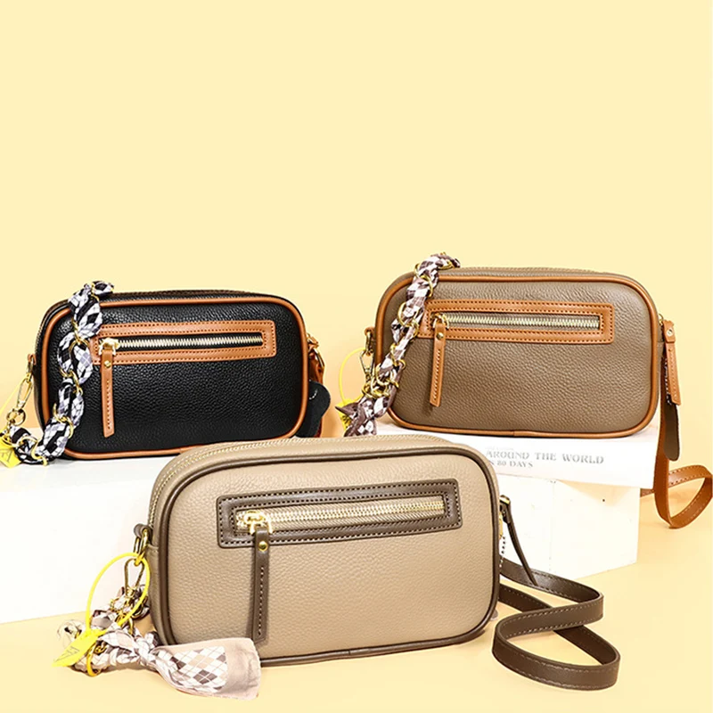 

Women Crossbody Bag Multi Space Fashion Design Sense Large Capacity Genuine Leather Lightweight Single Shoulder Bag