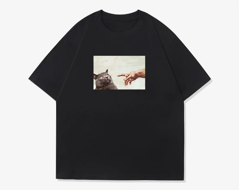 

2025 New style of fun pattern printed fashionable casual short-sleeved men's and women's loose street tops