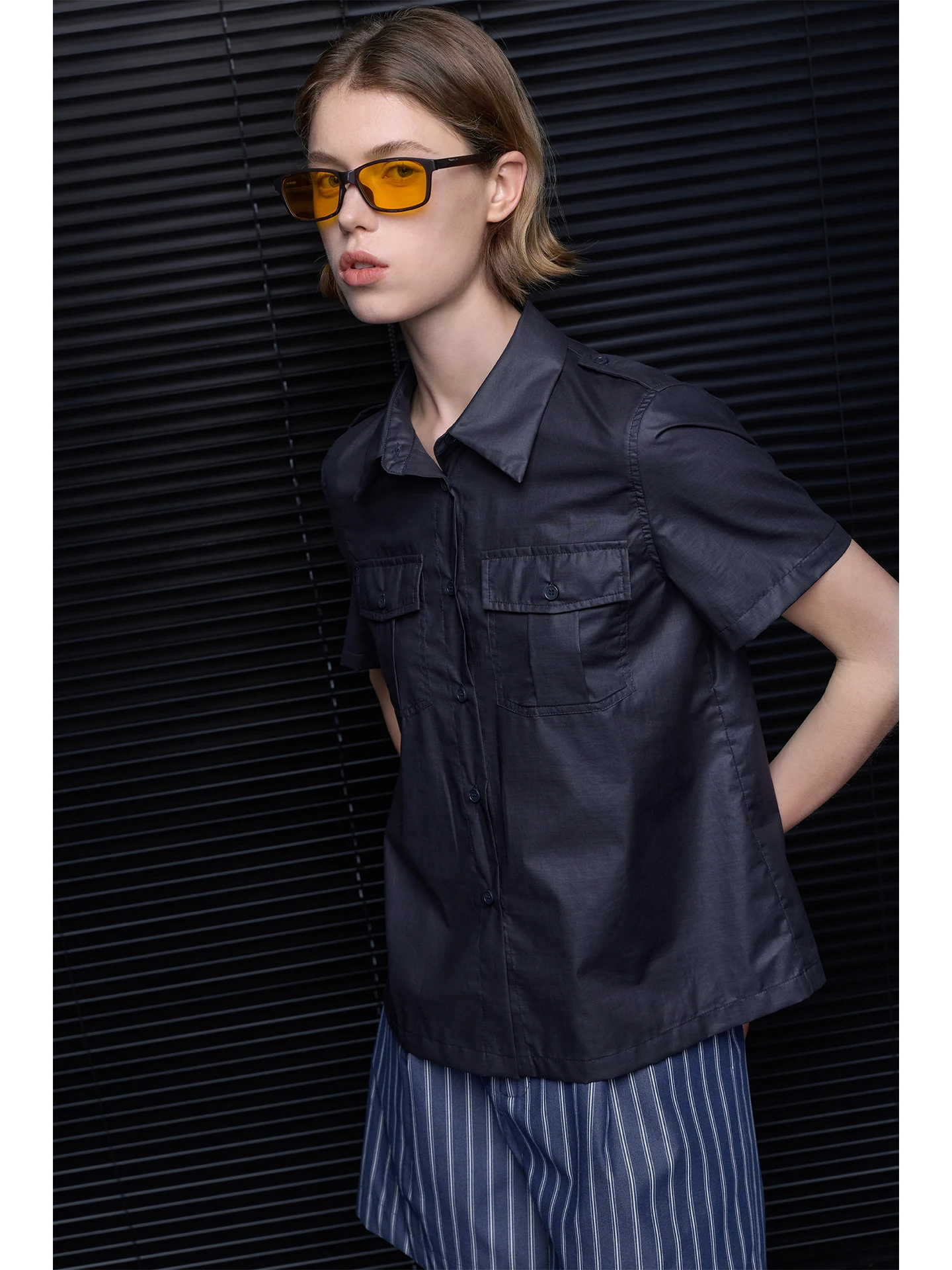 

Loose Fit Cotton Short Sleeve Shirt Women's Indigo Workwear Casual Summer New Style Street Fashion Small