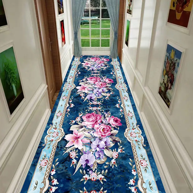 

National Floral Living Room Area Rug European Corridor Hallway Carpet Bedroom Kitchen Floor Rug Anti-Skid Mat Entrance Doormat