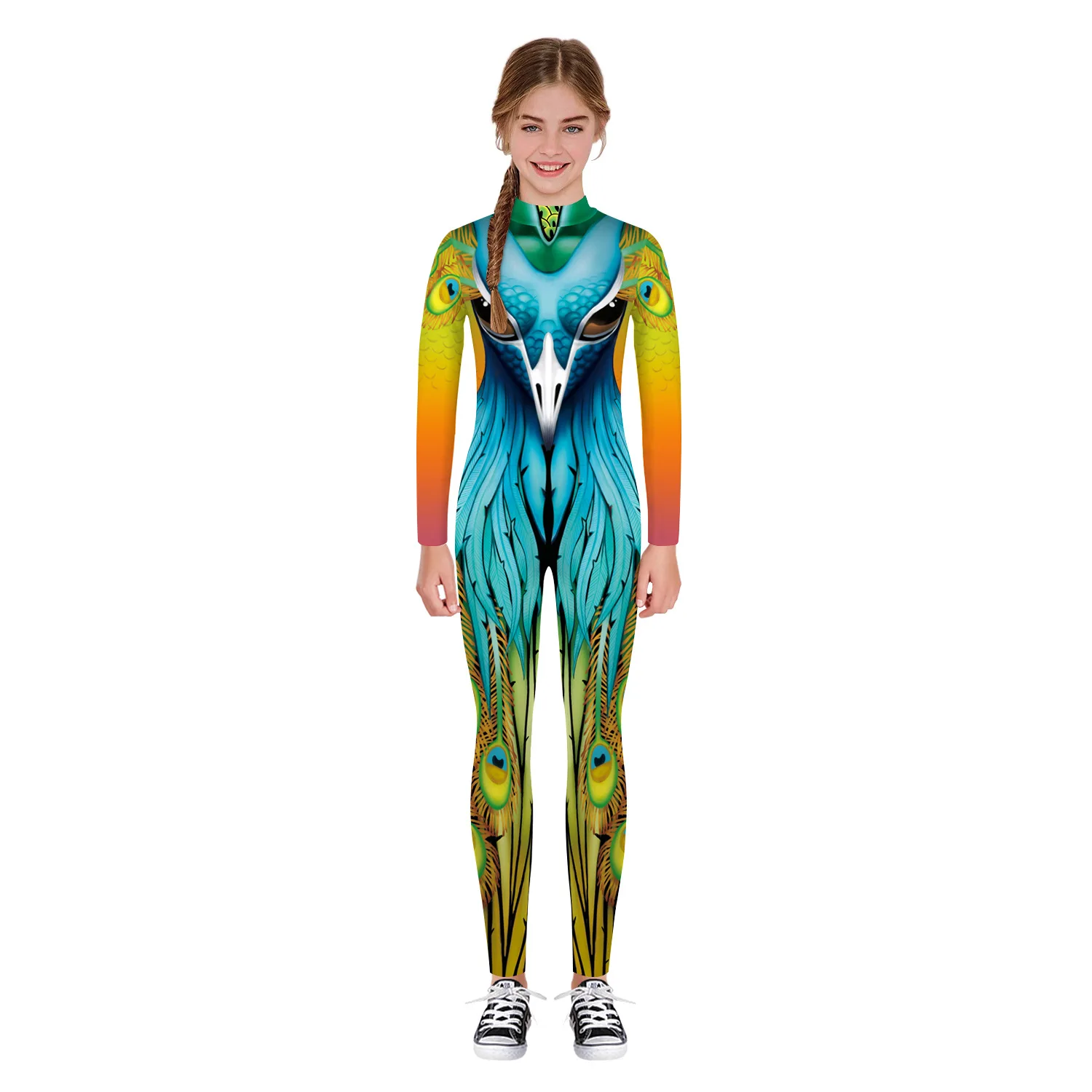 

Boys Girls 3D Digital Animals Peacock Printing Bodysuit Children Punk Robot Jumpsuit Kids Halloween Cosplay Costumes Outfit