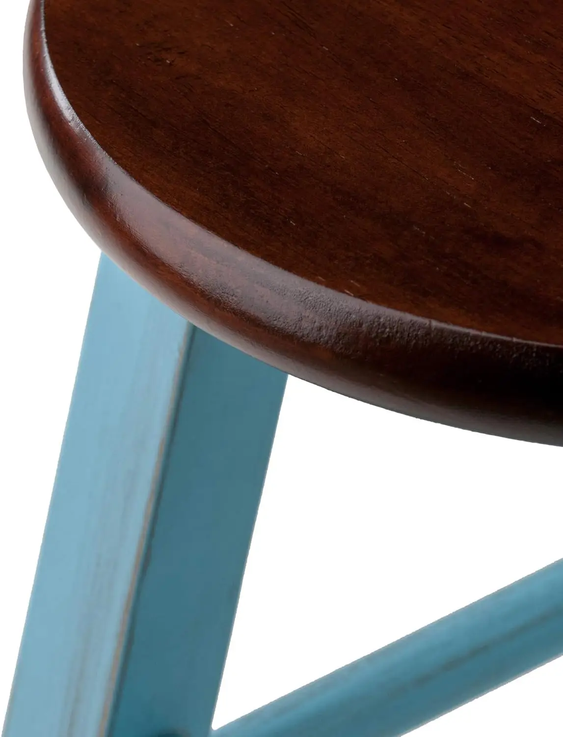 Rustic Light Blue Walnut Counter Stool, 24 Inch Height, Solid Wood Construction