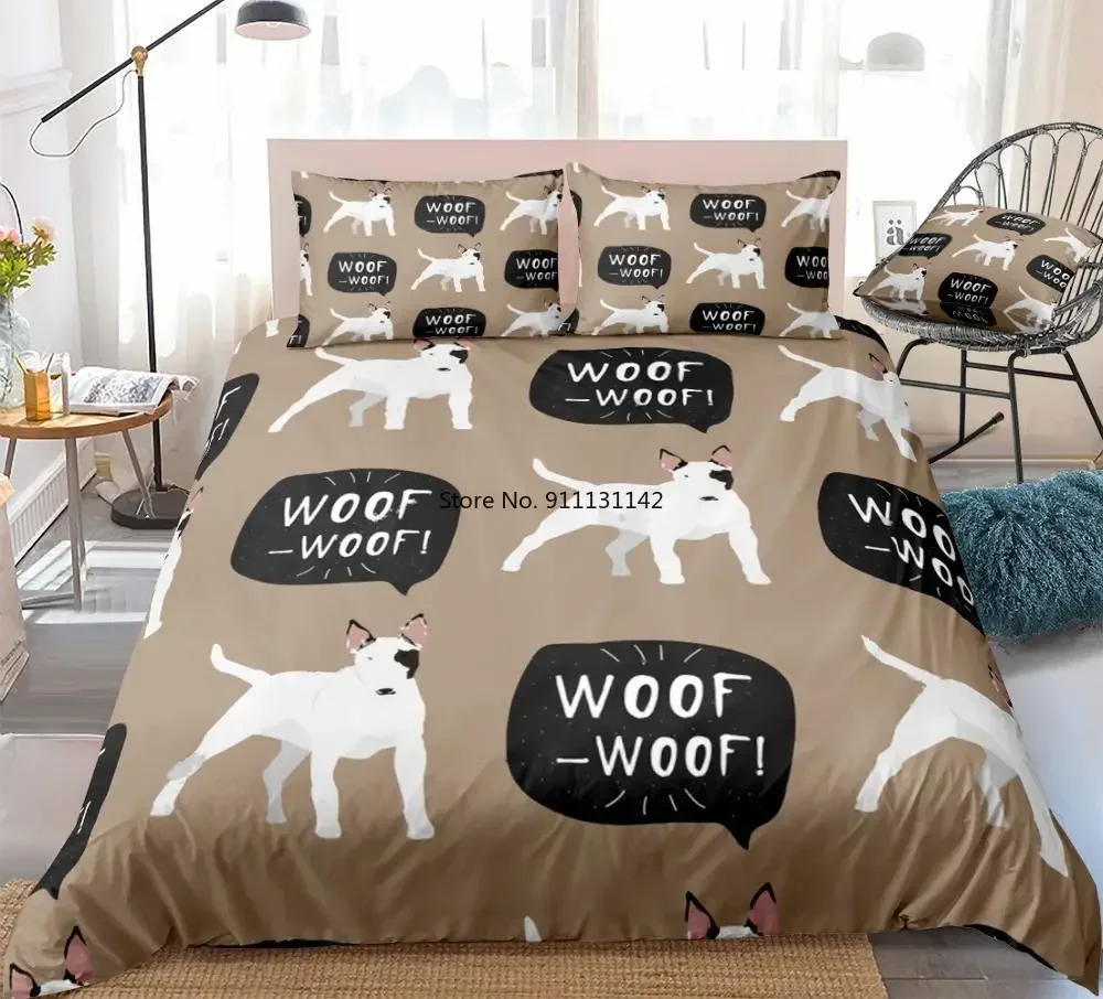 

3 Pieces Bull Terrier Duvet Cover Set Cartoon Bull Terrier Dog Bedding White Dog Quilt Cover Queen Bed Set White Pet Dropship