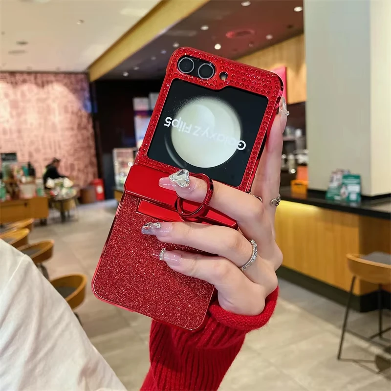 لسامسونج غالاكسي Z فليب 6 5 4 3 5G جراب هاتف فاخر مطلي بلينغ بريق حلقة قابلة للطي للصدمات الصلب واقية كوف #6