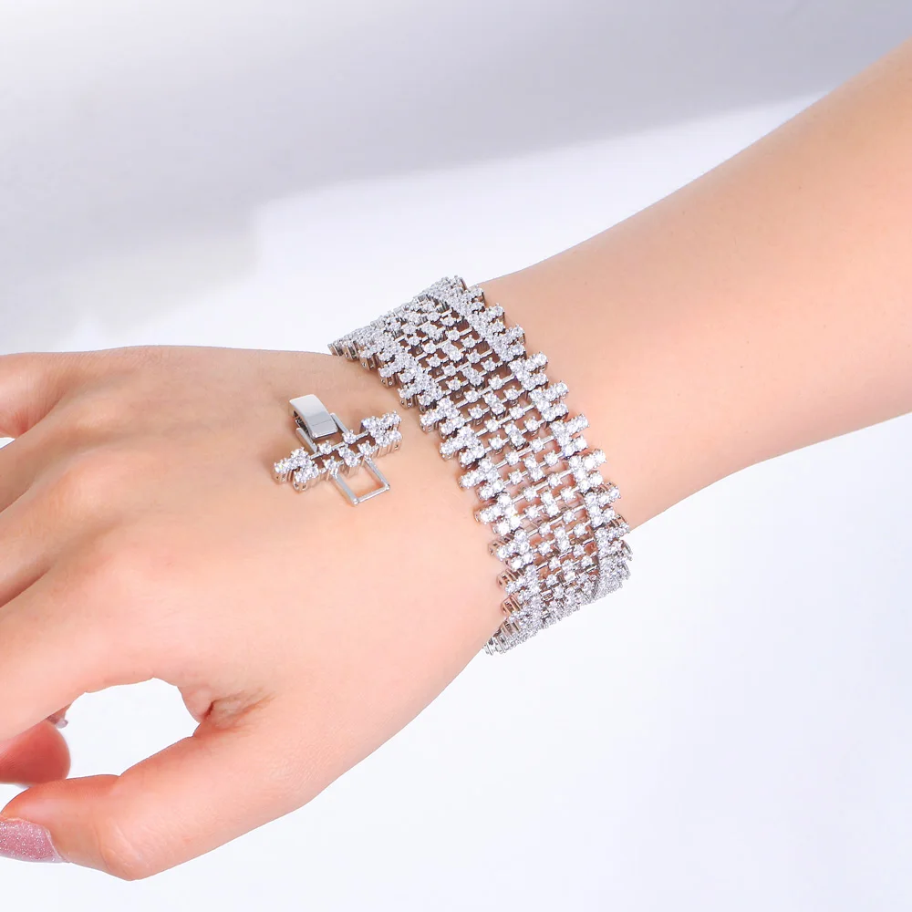 CWWZircons Hochwertiges Echtes 5A Top Afrikanisches Dubai CZ Stein Damen Großes Armband für Bräute Hochzeitsfeier Großhandel S0229 – Detail 3
