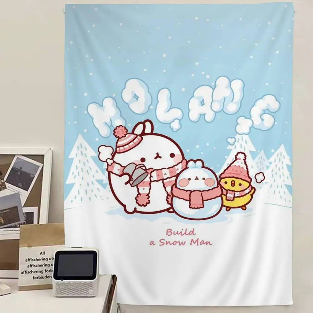 Korean Cute M-Molanges Rabbit Anime Tapestry Hippie Flower Wall Carpets Dorm Decor Cheap Hippie Wall Hanging