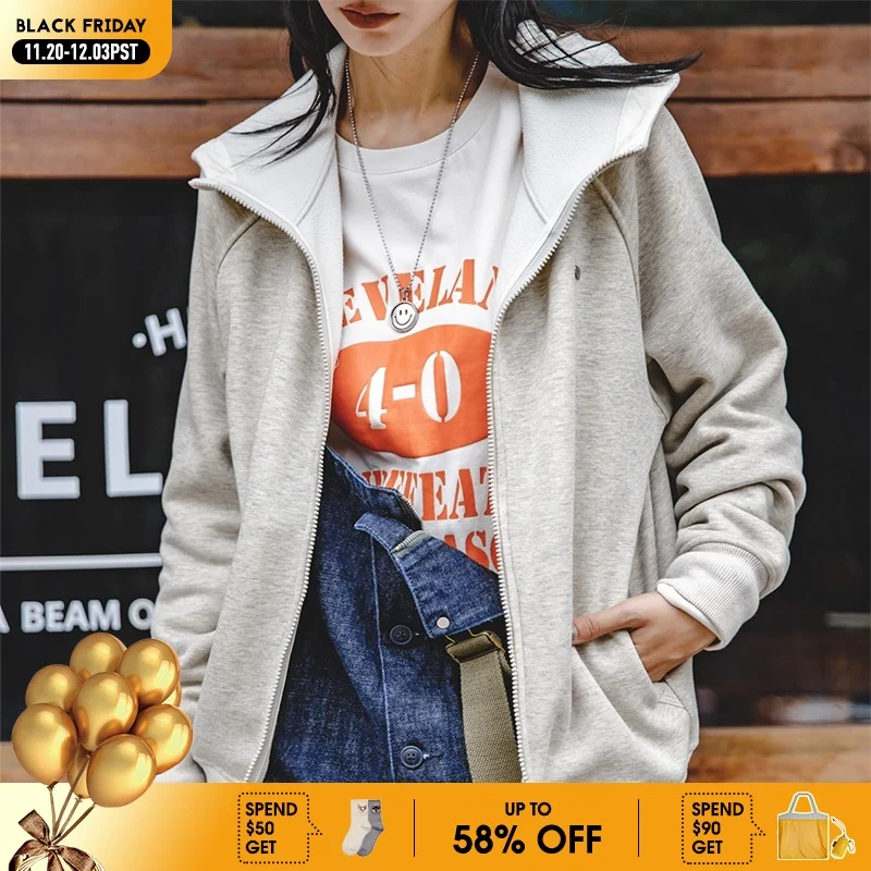 

Maden Женская толстовка с капюшоном из плотного флиса утепленная для осени и зимы свободная мягкая и удобная куртка серый базовый толстовка с молнией утепленная толстовка