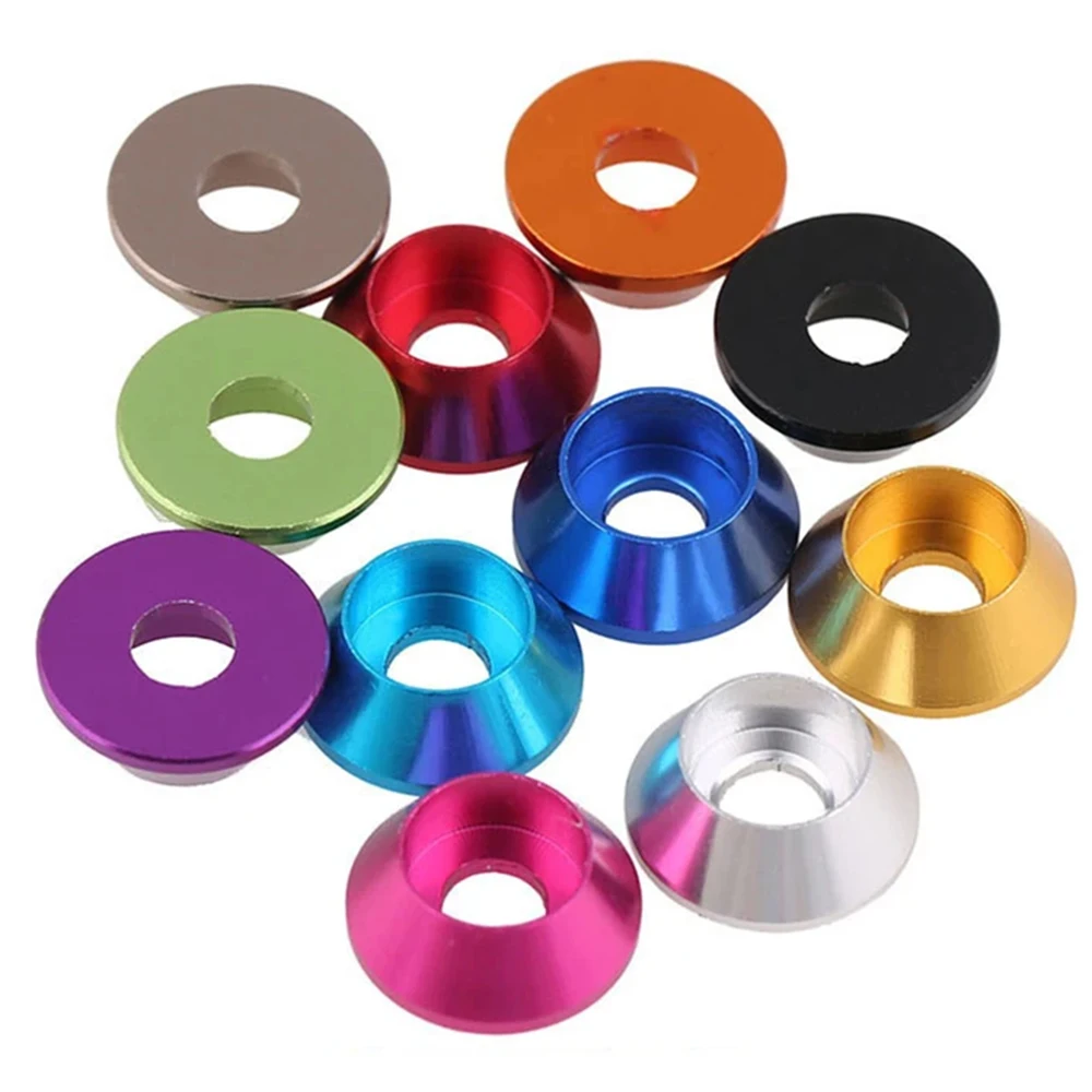 M2 M2.5 M3 M4 M5 M6 M8 الألومنيوم كأس رئيس غسالة بأكسيد الأكسدة المخروط 6 قطعة غسالات 11 اللون اختياري ل مسامير فاصل جوانات #3