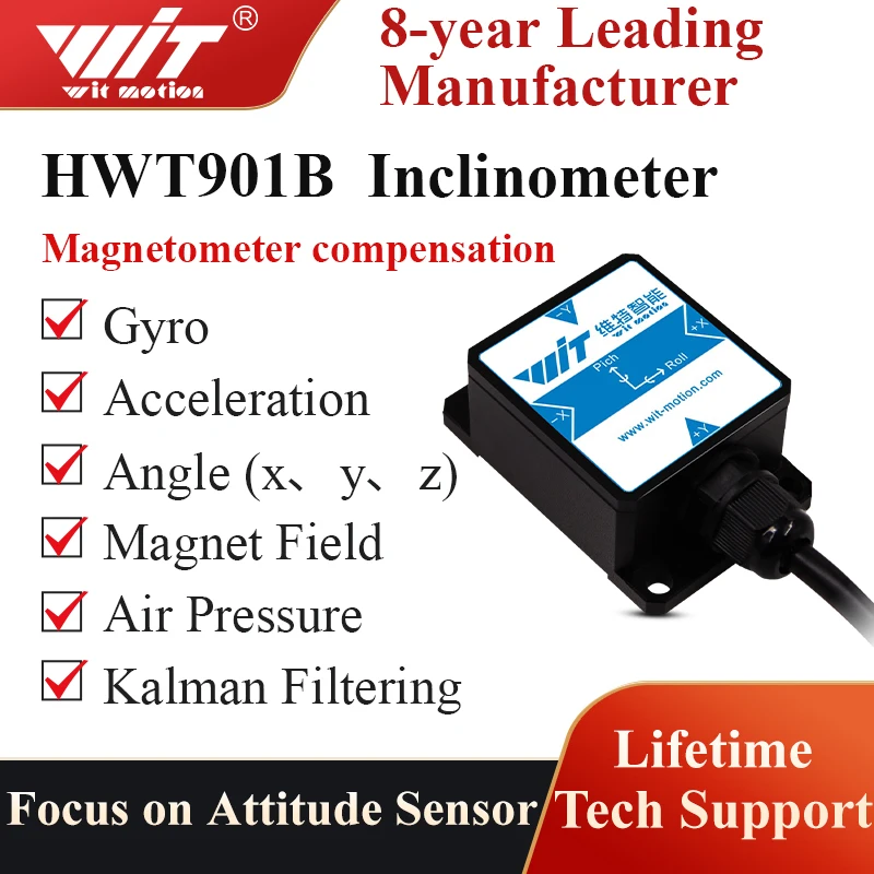 Military-Grade HWT901B 9-axis Gyroscope+Angle(XY 0.05° Accuracy)+Digital Compass+Air Pressure+Altitude,Magnetometer Compensation