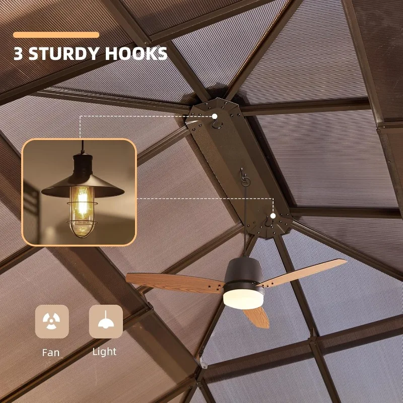 أكشاك صلبة مقاس 12 × 14 بوصة، وإطار من الألومنيوم ومظلة من البولي كربونات، مع شبكة #6