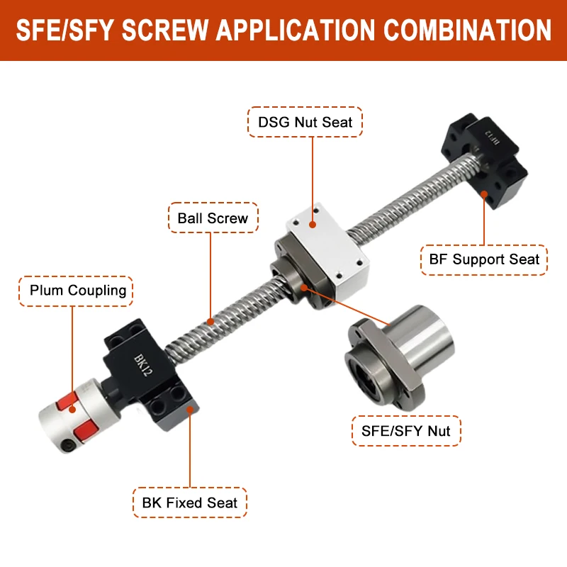 1 Set Ballscrew Set SFE3232/SFY3232 L200-2000mm With Ballnut+BK/BF25+Coupling+Nut Housing For CNC Machines Parts