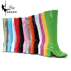 7cm Custom Colors Gogo Boots 60s 70s Square Heel Knee-High Party Boots Sexy Retro Zip Women Cross Dressing Gothi Shoe Large Size