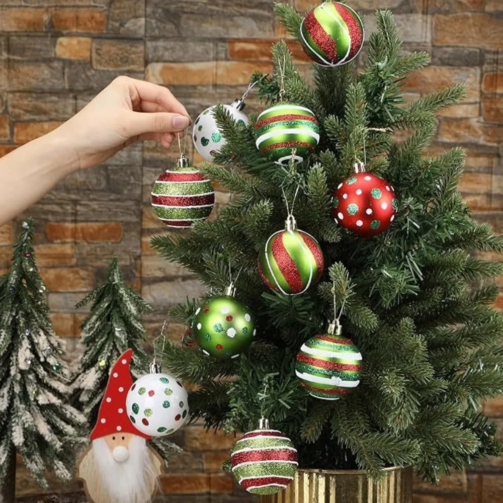 12pcs Glittering Christmas Balls Ornament Hanging Plastic Swirl Elf Balls Red Green 2.4 Inch Xmas Balls Tree Decoration