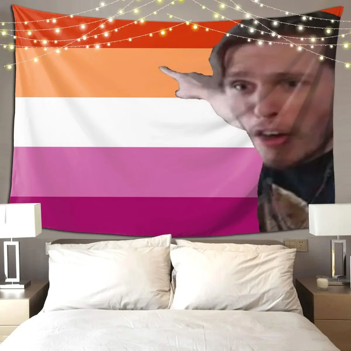 

Jerma Pointing At The Lesbian Flag Tapestry Funny Wall Hanging Aesthetic Home Decoration Tapestries for Room Bedroom Dorm Room