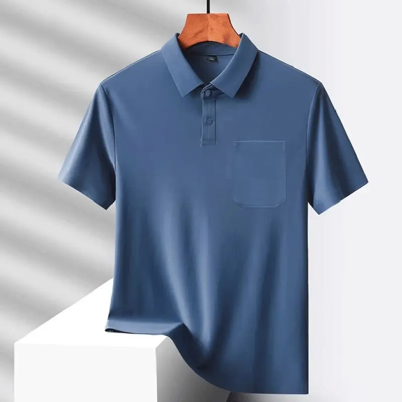 

GELITAYIN Polo Mens Tshirt For Dady Short Sleeve Turn Down Collar Shirt With Pockets Breathable Loose Basic Shirts For Men Light