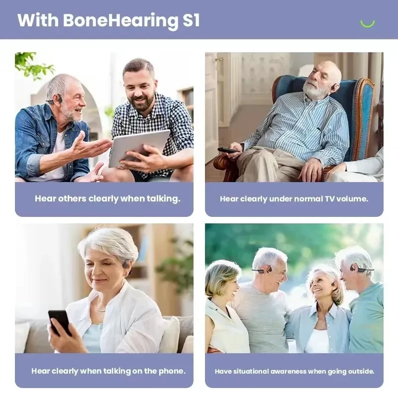 Bone Conduction Hearing Aids for Deafness Bluetooth Noise-cancelling Waterproof Hearing Amplifier Wireless Headset for Seniors