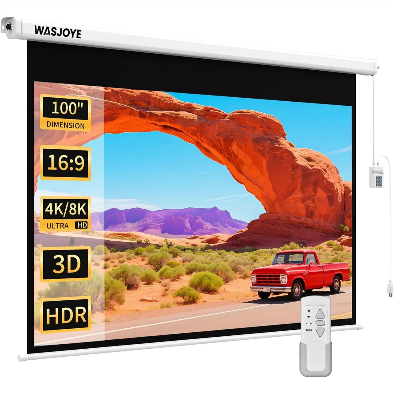 Motorised Projector Screen 100" 16:9 Electric Wall/Ceiling Mount with Remote Control, 8K HD Dual Side Power Supply for Home