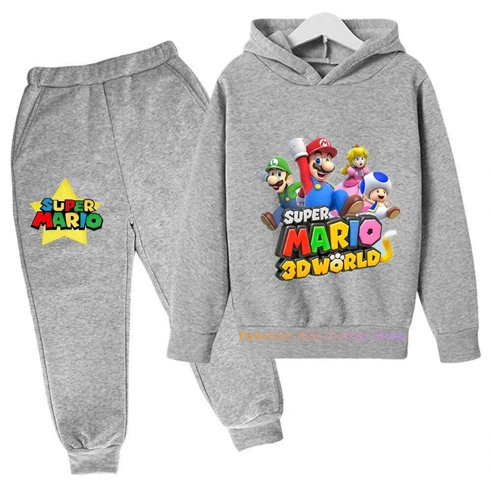 Chemise de protection à capuche à manches longues imprimée Super Mario pour enfants, ensemble de pantalons, Kawai, Sportedly, 2 pièces