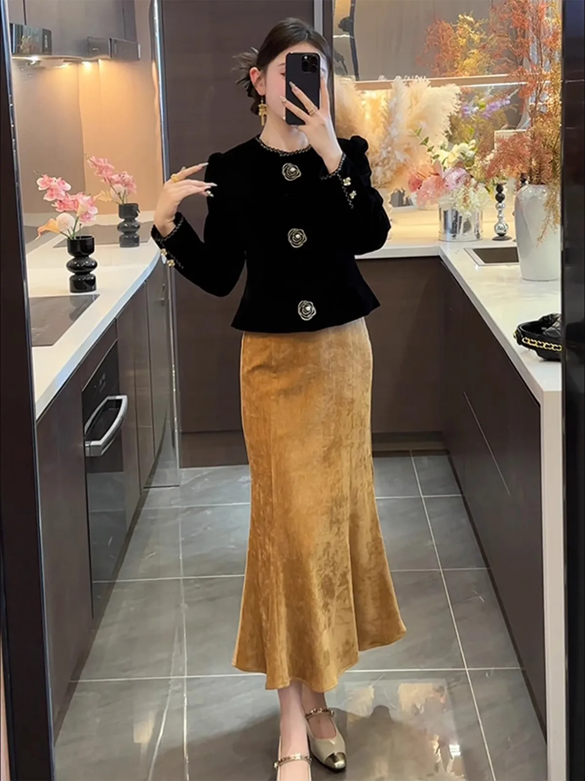 

Новый китайский Sle Bla Jaet и юбка с хвостом Fi, женский комплект, осень-зима Faion Ele, высокое качество, красивый